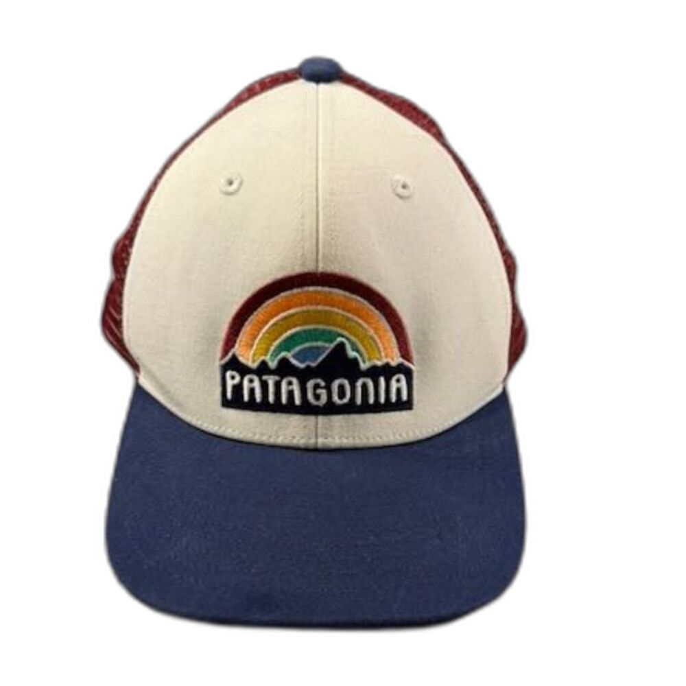 Patagonia Rainbow Logo Trucker Hat Snapback Cap Cream Blue Burgundy Unisex